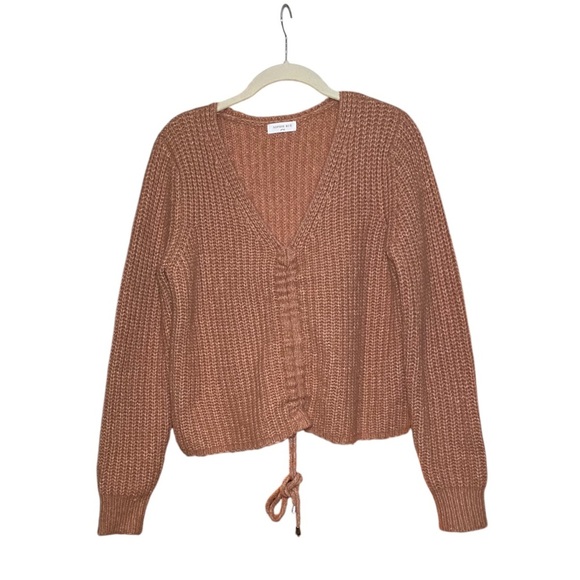 5/$25 Ruched Drawstring V-Neck Cropped Sweater Earth Tone Medium - Picture 2 of 7